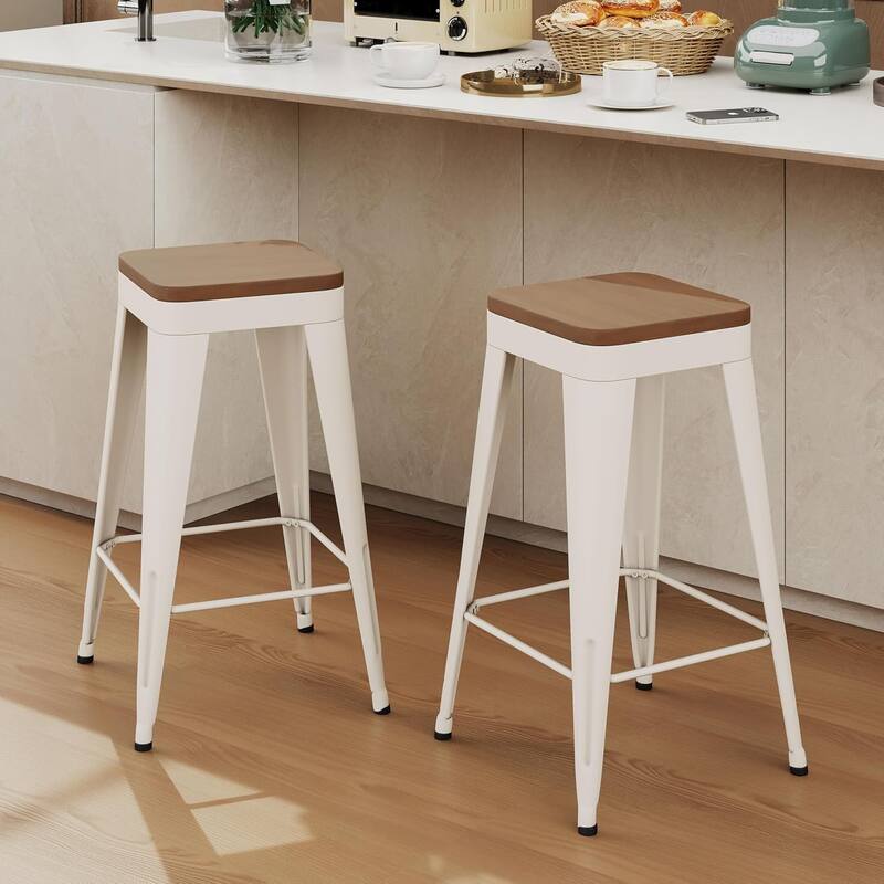 Counter & Bar Stools with Metal Frame Kitchen Stools Backless Kitchen Bar Furniture Stools with Square Wooden Seat