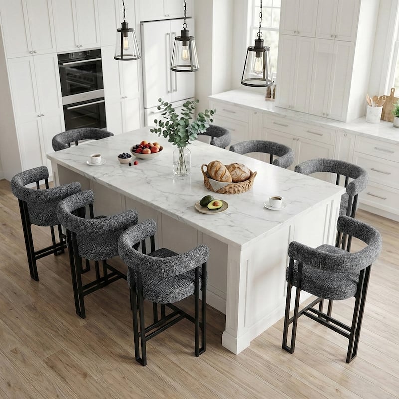 24" Seat Height Upholstered Tweed Solid Back Counter Stool(Set of 6) - Black