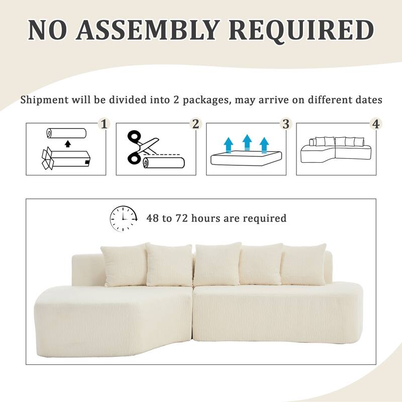 Irregular L-Shaped Modular Sectional Sofa with Chaise Lounge, Comfy Corduroy Deep Seat Cloud Couch, 3 Seat Sofa with 5 Pillows