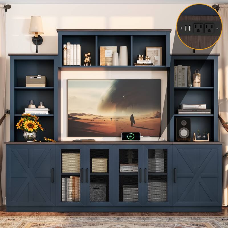 Modern TV Stand Entertainment Center with USB Charging Station, Storage Cabinets and Shelves, Media Console for 55 Inch TV