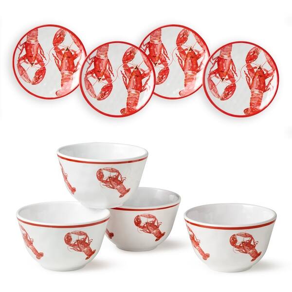slide 2 of 5, Certified International Beach House Lobster 8-Piece Melamine Canapé Plate & Dip Bowl Set - 6.00"L x 6.00"W x 0.25"H