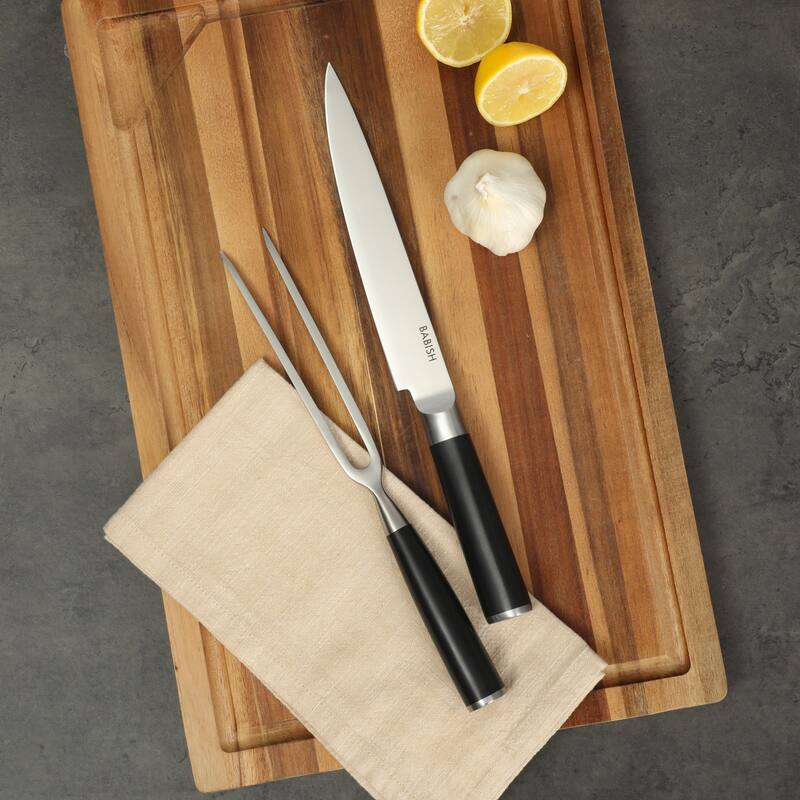 Babish 2-Piece Carving Knife and Fork Set - 8-Inch Stainless Steel Carving Knife with 6.5-Inch Fork - Ergonomic ABS Handles