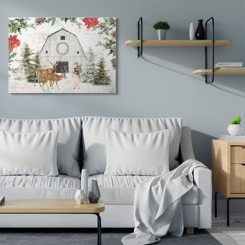 Stupell Rustic Holiday Barn Animals Seasonal Christmas Winter Canvas Wall Art