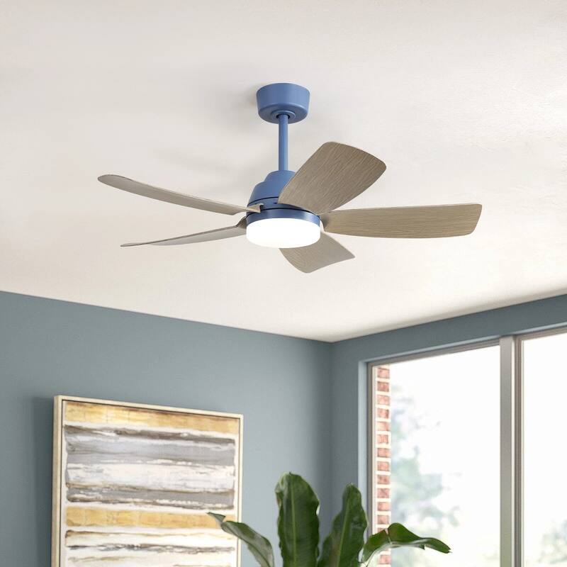 42" Modern Integrated LED Dark Blue Downrod Mounting Ceiling Fan with Light and Remote