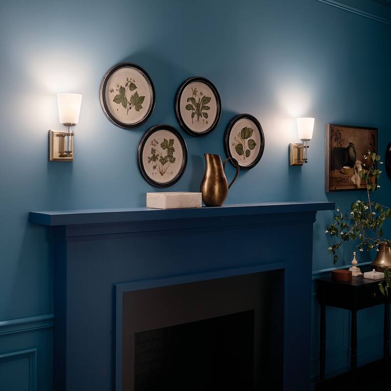 Kichler Lighting Rosalind 1-Light Brushed Natural Brass Wall Sconce with Glass Shade - 12.5 in