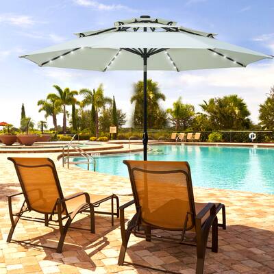 Ainfox Patio Umbrella with Lights 10ft 3 Tiers Outdoor Umbrella Without Base