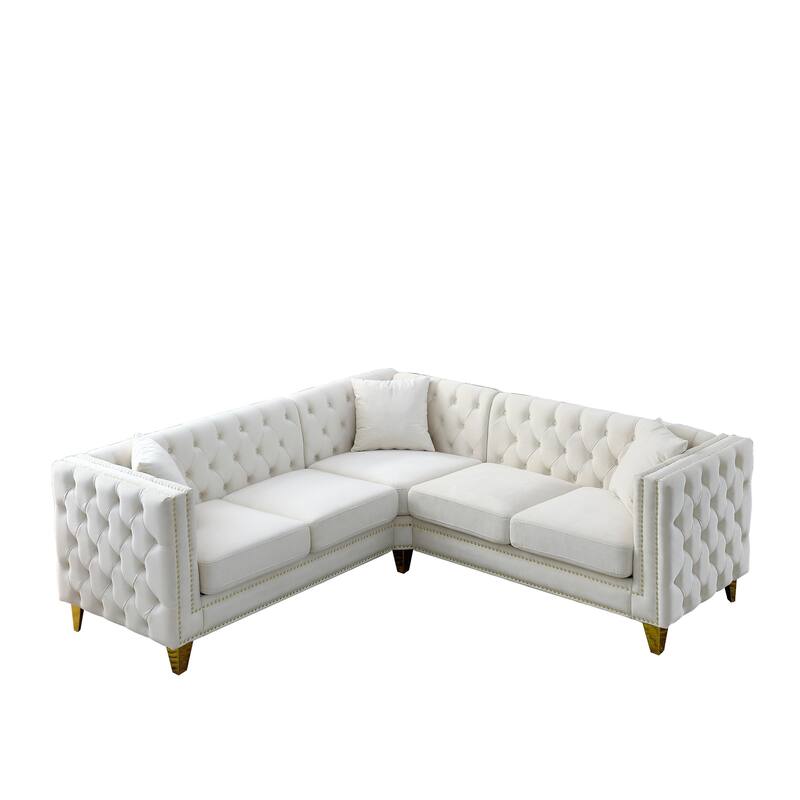 Classic Chesterfield Sofa with Velvet Upholstery, Sturdy Frame, and Copper Nail Decoration