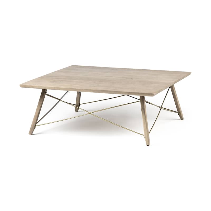 HomeRoots Square Solid Wood Top & Legs Coffee Table Wmetal Bracing - 40