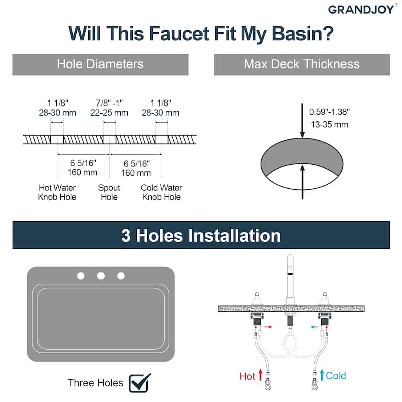 GRANDJOY 8" Mid Arc Widespread 2-Handle Bathroom Faucet