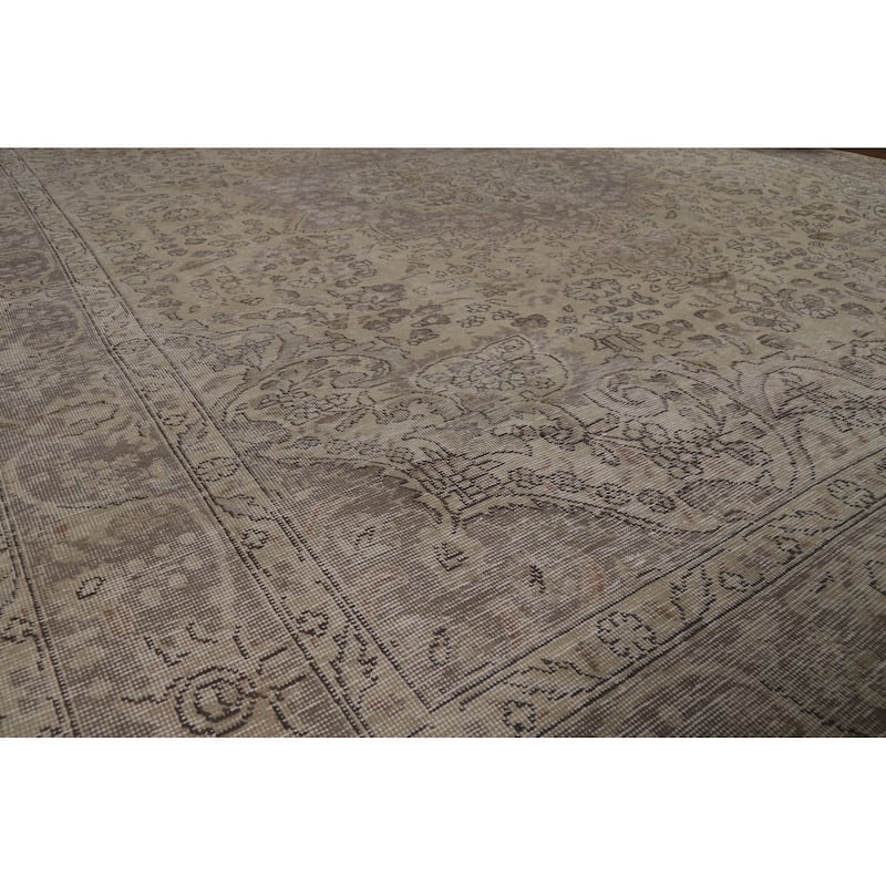 Distressed Tabriz Persian Vintage Rug Hand-Knotted Wool Carpet - 8'4" x 10'10"