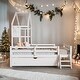 preview thumbnail 2 of 28, Wood Twin Size House Platform Bed with Guardrail and One Drawer for Storage