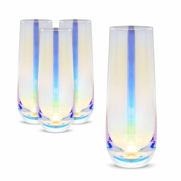 Iridescent Stemless Champagne Flutes, Wine Glasses for Cocktails (10 oz