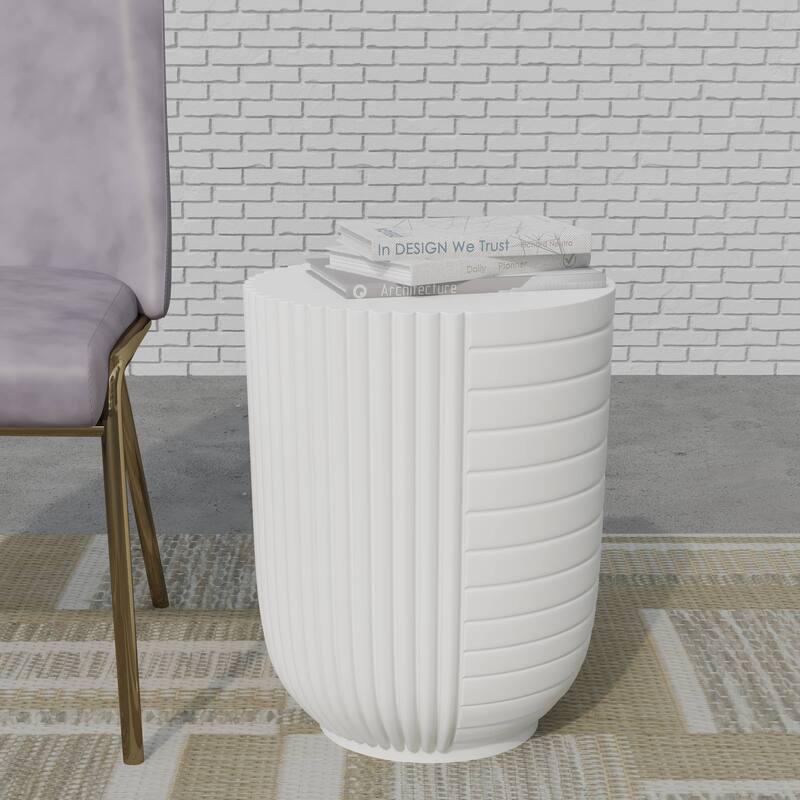 14" Wide Round Side Table in Fiberstone with Ribbed Design Trove Collection