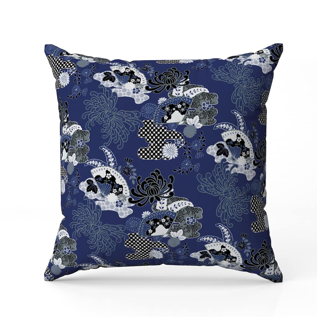 Checkered Waves Indoor/Outdoor Reversible Throw Pillow Blue and White