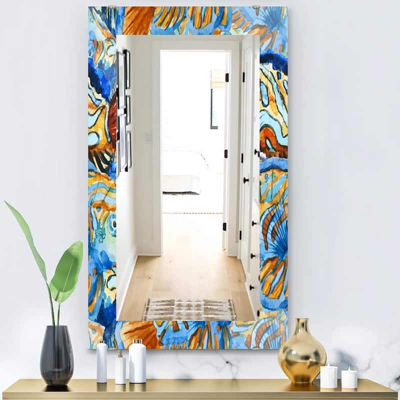 Designart 'Orange and Blue Fishes' Traditional Mirror - Printed Wall Mirror