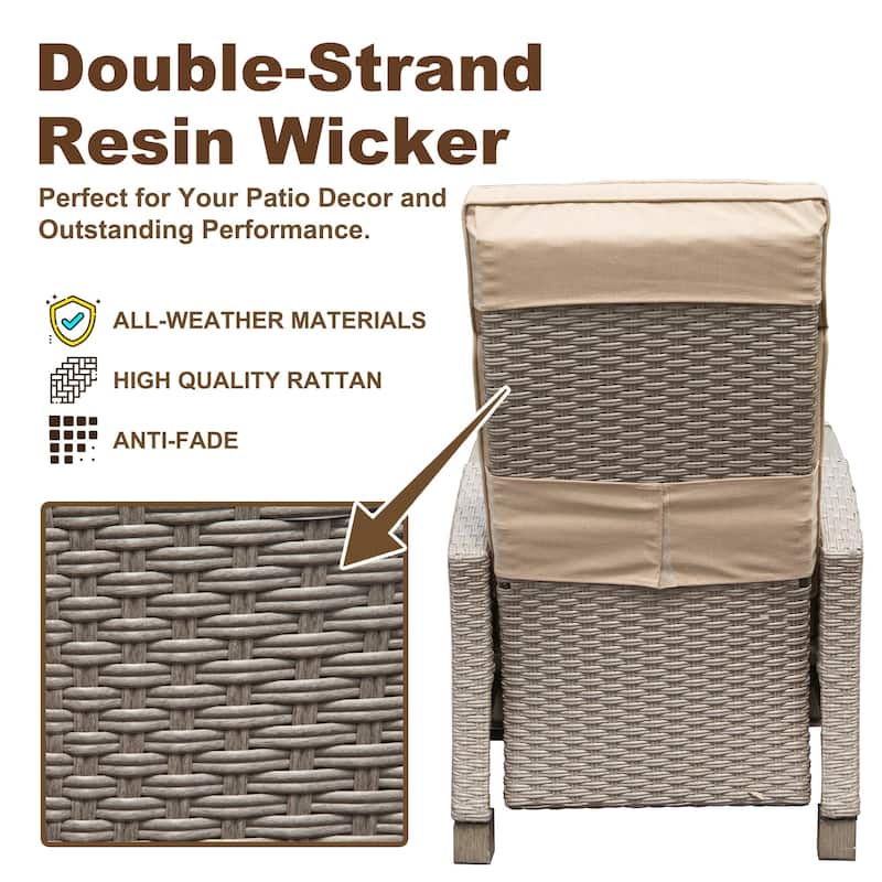 Outdoor Recliner Chair,Patio Recliner with Hand-Woven Wicker,Flip Table Push Back,Adjustable Angle,Reclining Lounge Chair