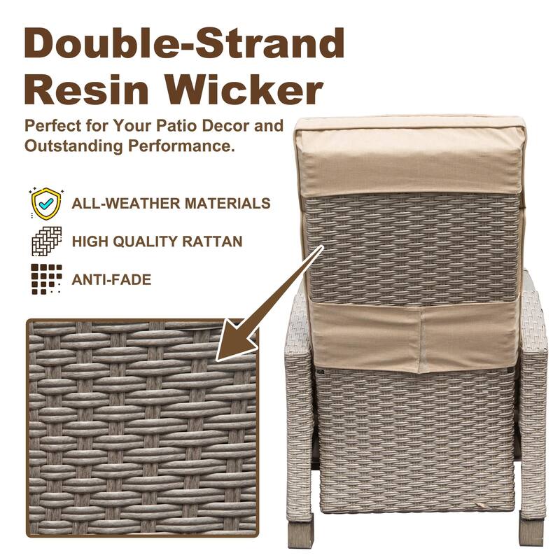 Woven Wicker Outdoor Recliner Chair, Thick Cushions Reclining Lounge Chair
