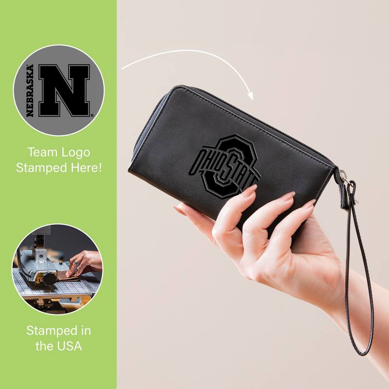 Black Hybrid Leather Cell Phone Wristlet Wallet, University of Nebraska - 4" x 7"
