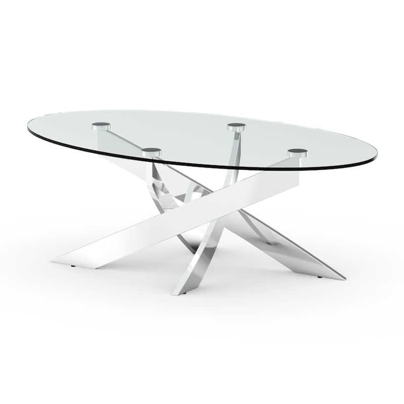 47.3" Modern Tempered Glass Coffee Table with Criss-Cross Legs