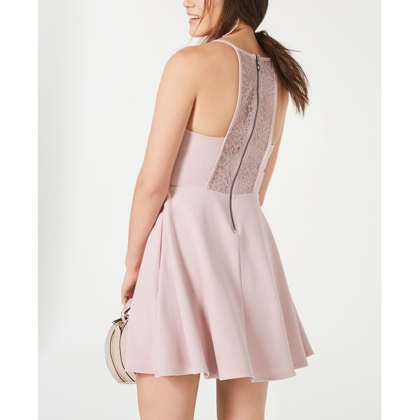 open lace back dress SPEECHLESS Womens Ivory Lace Mesh-inset Sleeveless Tie Neck Short Part –  Bobbi + Bricka main image 1