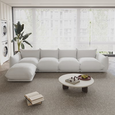 130.7” L-shape Chenille Modular Sofa Modern Sectional Semi-firm Sofa Couch with Ottoman