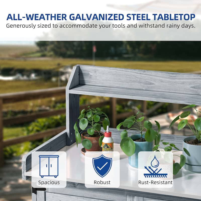 Moasis 47.4″H All Weather Outdoor Potting Bench Table Wooden Storage Cabinet with Foldable Pallet and Removable Plate
