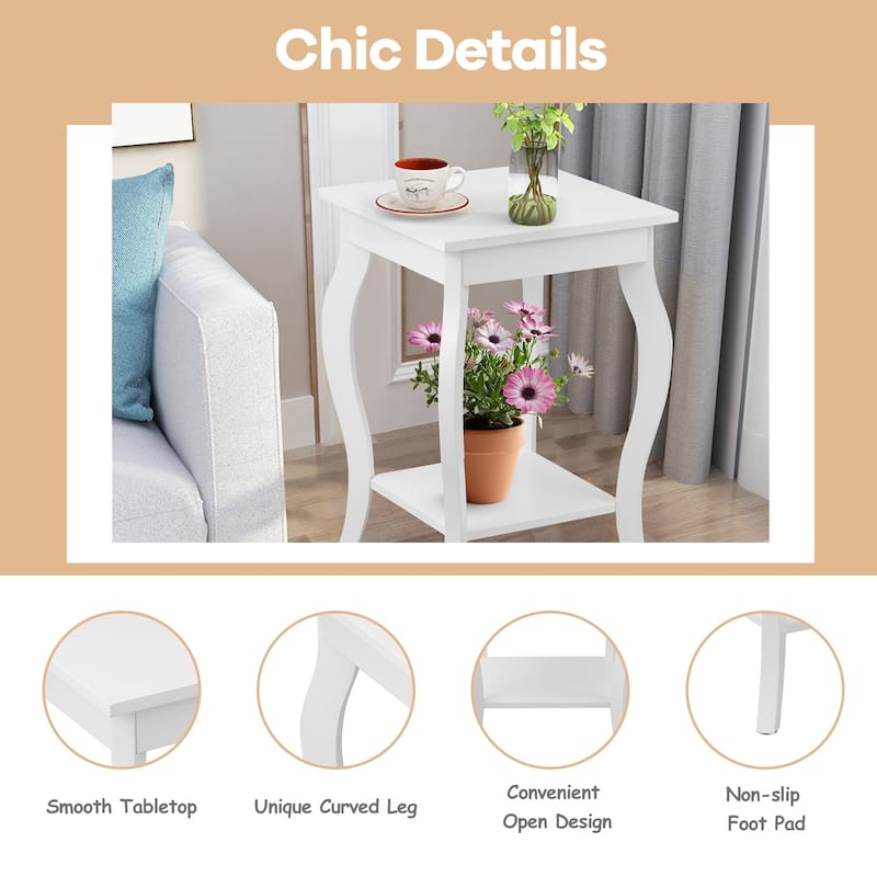 Set of 2 Accent Side Tables with Shelf - 16" x 16" x 24" (L x W x H)