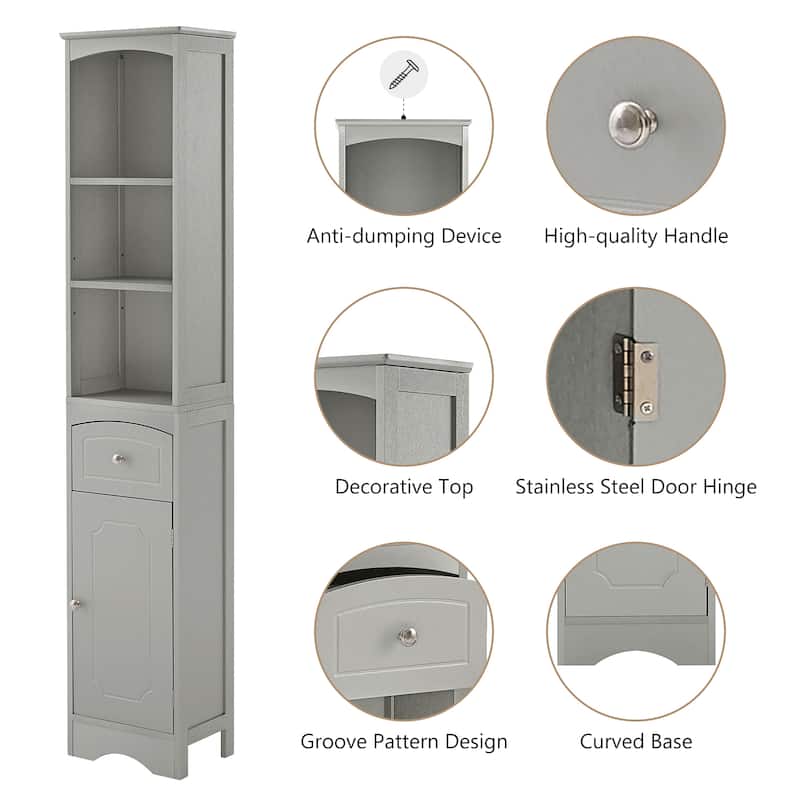 66" H Tall Bathroom Storage Cabinet with Drawer & Adjustable Shelves