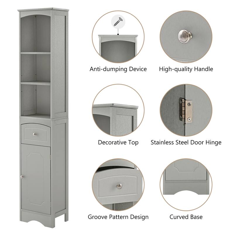 67" Tall Bathroom Storage Cabinet, Modern Narrow Display Cupboard Stand with Drawer and Adjustable Shelf
