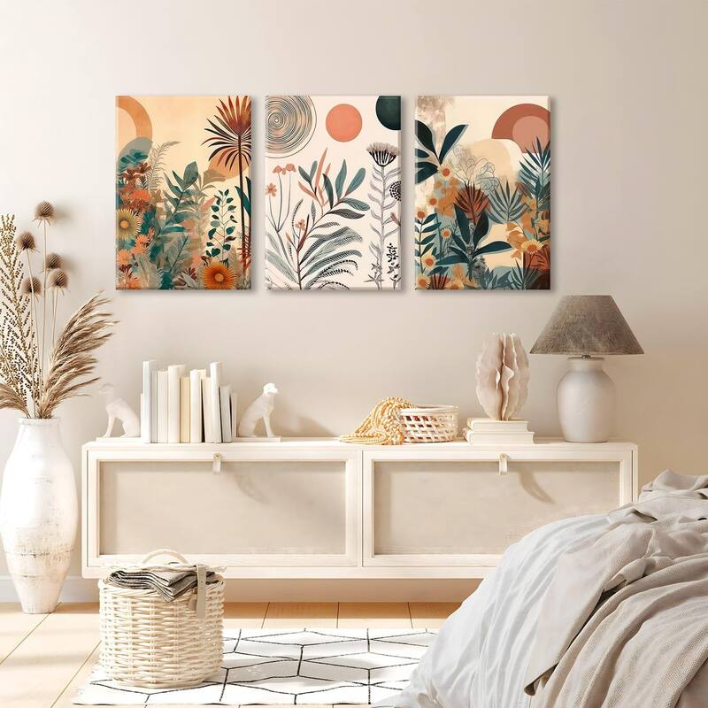 Boho Burnt Orange Botanical Floral Canvas Wall Art