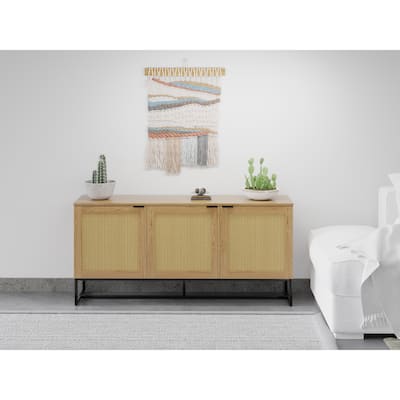 Soderhamn Oak Sideboard Buffet Cabinet with Rattan Doors