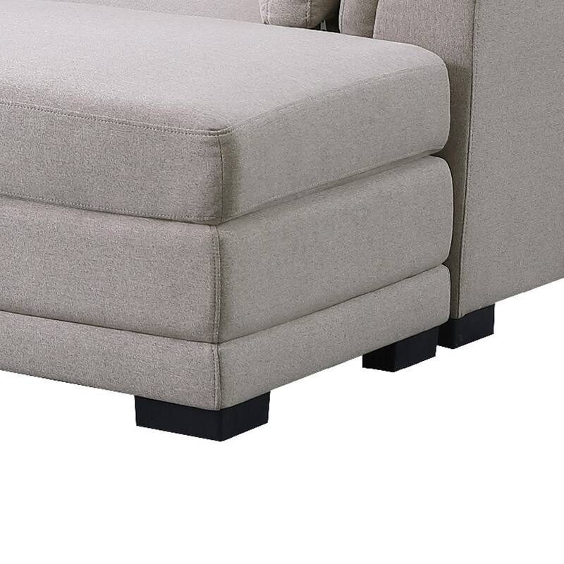 Goz Reversible U Sectional Sofa, 2 Ottomans, Beige Linen, 122 Inch