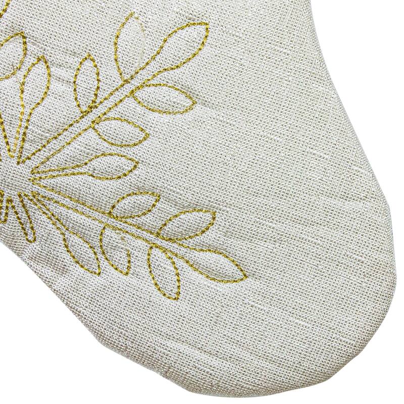 20" Cream with Gold Snowflakes Christmas Stocking with Faux Fur Cuff