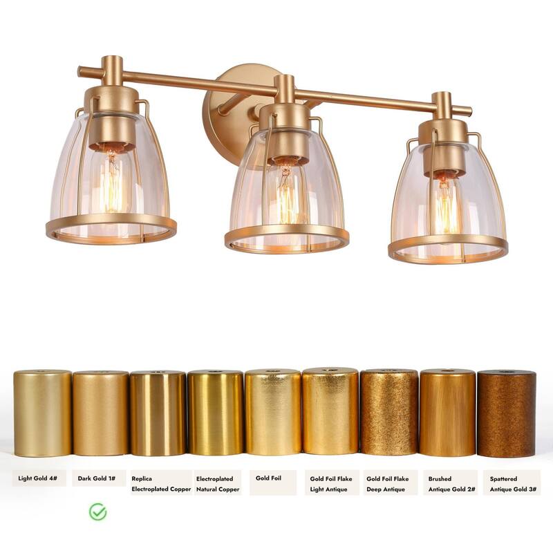 Modern Glam Gold 3-Light Bathroom Vanity Light Bowl Glass Wall Sconces - L 22" x W 7" x H 10"