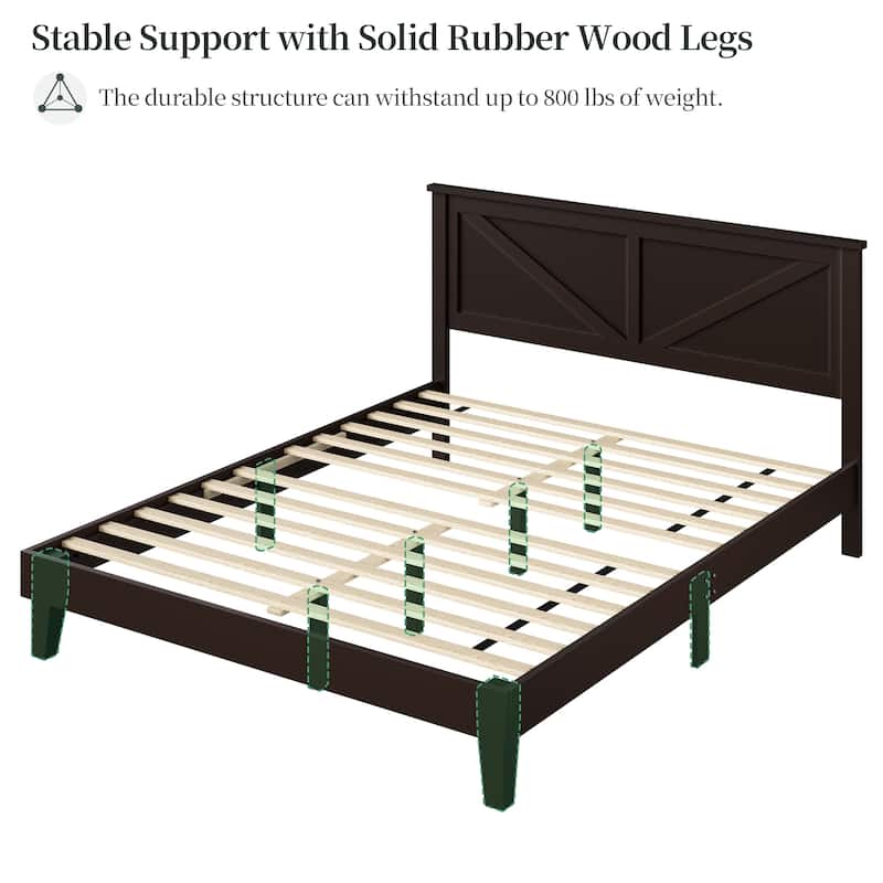 Yaheetech Farmhouse Wooden Bed Frame with Headboard No Box Spring Needed
