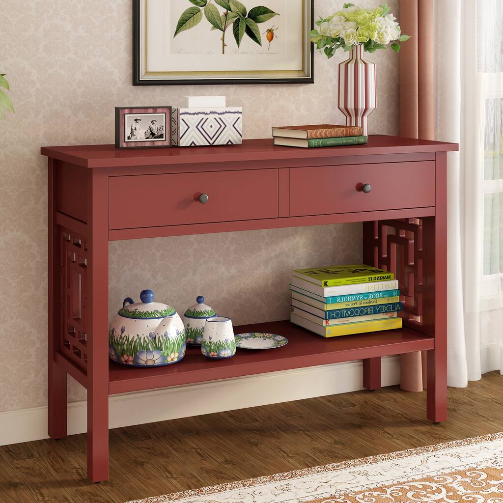 44'' Solid Wood Console Table Sofa Table For Living Room With 2 Drawers And 1 Shelf,coffee, Console, Sofa & End Tables