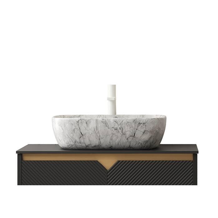 19" Bathroom Ceramic Sink without Cabinet, Volakas White Marble