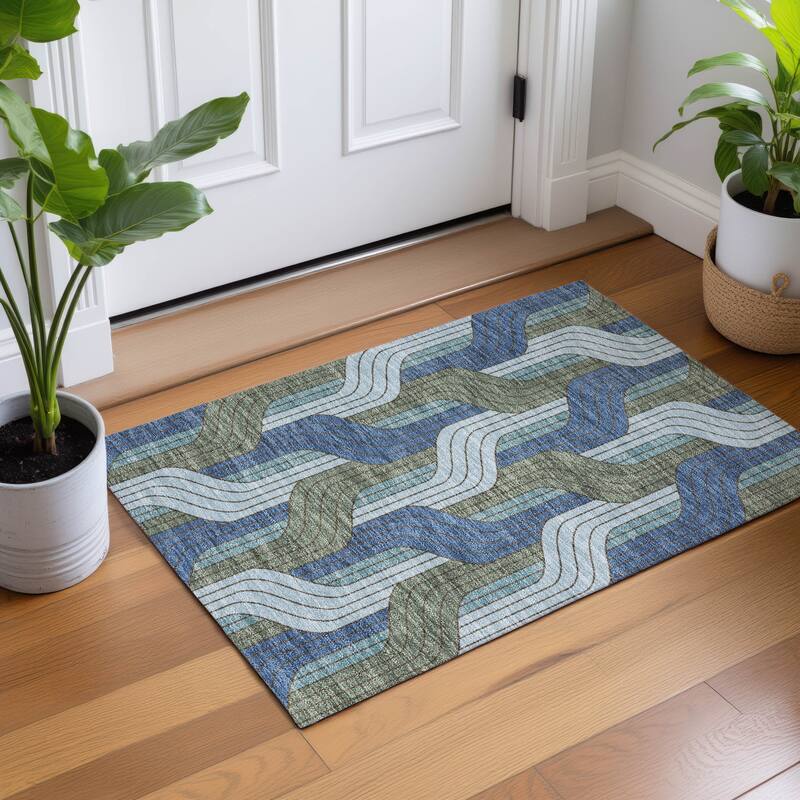 Machine Washable Indoor/ Outdoor Modern Pathway Chantille Rug
