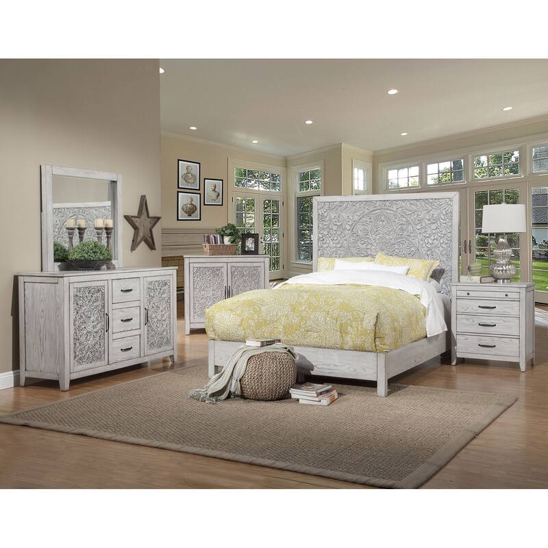 Origins by Alpine Aria Wood 3 Drawer Nightstand in Light Gray