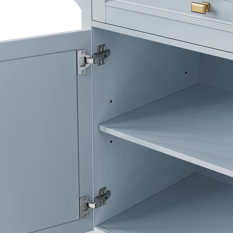 Kitchen Island with Drop Leaf, Adjustable Shelf, Spice Rack, Towel Rack, 2 Doors and 5 Drawers