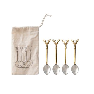 Stainless Steel and Brass Spoons with Reindeer Handles