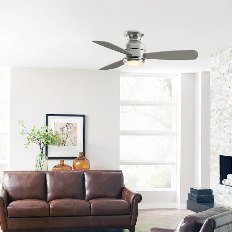 Fanimation Studio Collection Level 44 inch Brushed Nickel Ceiling Fan with LED Light and Wall Control