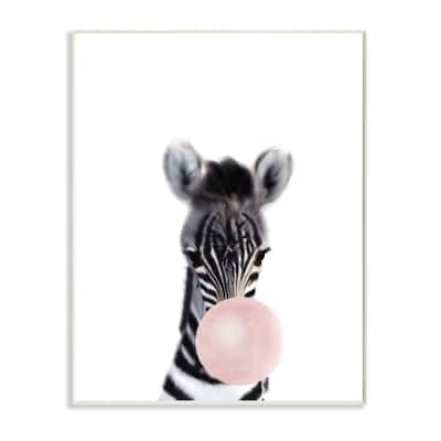 Stupell Baby Zebra with Pink Bubble Gum Safari Animal Wood Wall Art
