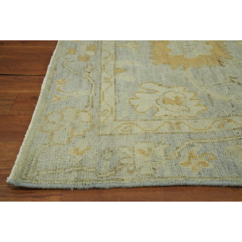 Vegetable Dye Wool Oushak Turkish Runner Rug, Floral Geometric Carpet - 11' 7'' X 2' 9''