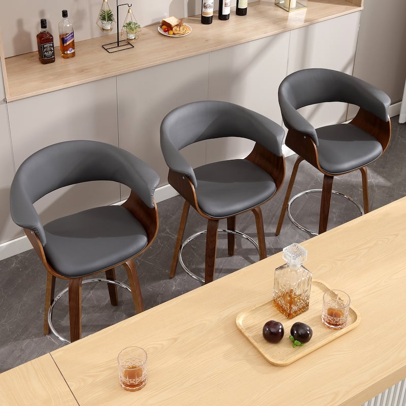 26"/29" Faux Leather Swivel Bar Stools, Wood Counter Stool
