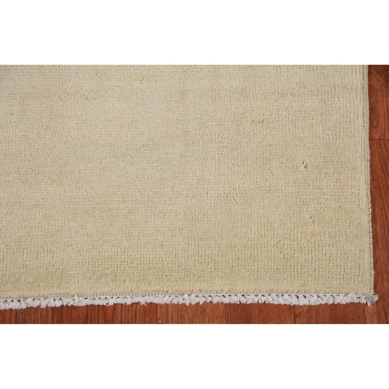 Hand Knotted Oriental 100% Wool Carpet Modern Solid Green Gabbeh Runner Rug - 9' 10'' X 3' 2''