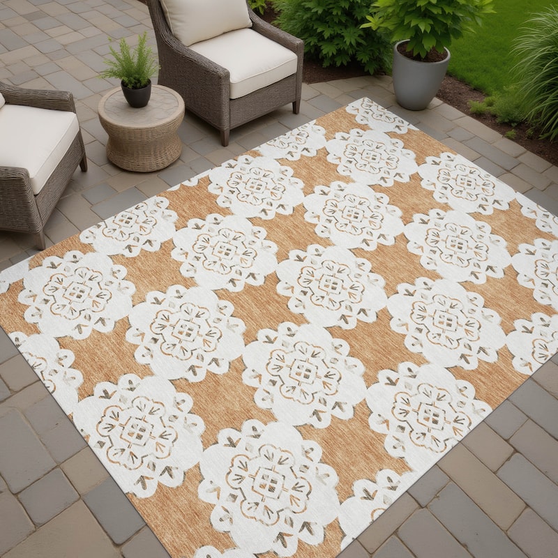 Machine Washable Indoor/ Outdoor Global Motif Chantille Rug - Copper - 2'6" x 3'10"
