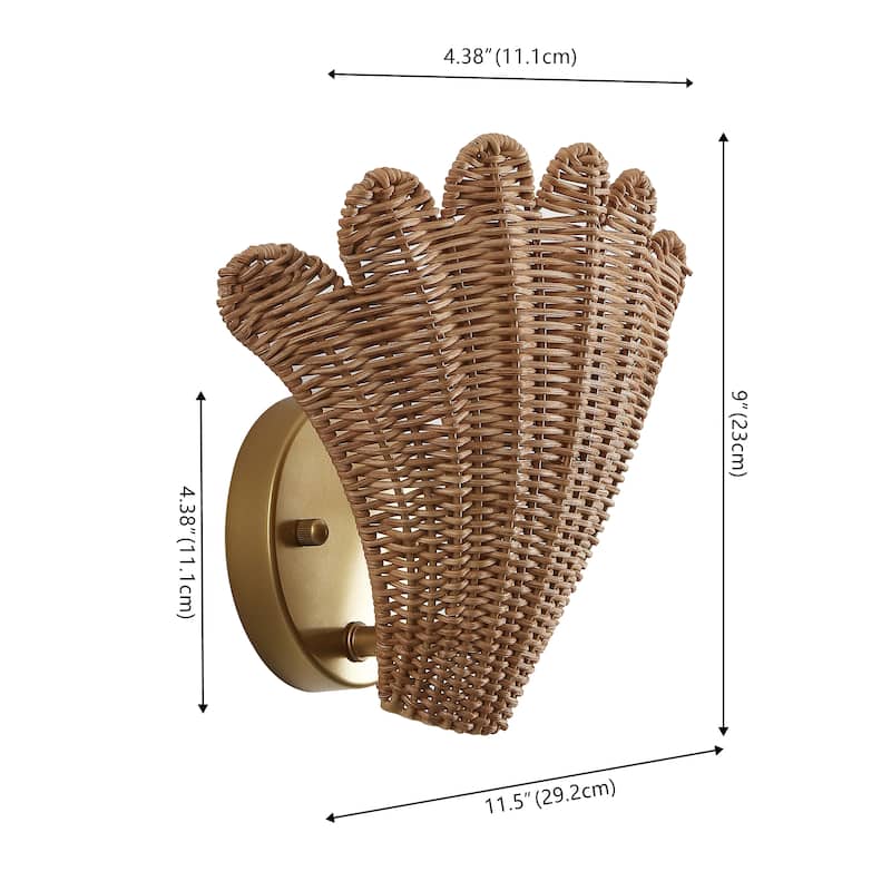 Elodie 11.5" Coastal 1-Light Rattan Scallop Shell LED Wall Sconce, (Set of 2)