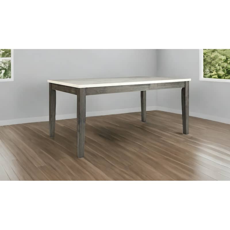 64" White And Gray Marble And Solid Wood Dining Table - White