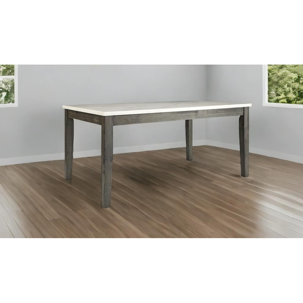 64" White And Gray Marble And Solid Wood Dining Table